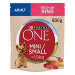 PURINA ONE Mini/S Lot de 8 boîtes de Nourriture sèche pour Chiens de Petite Taille, Riches en bœuf et Riz 8 x 800 g