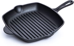 Nuovva Pre-Seasoned Cast Iron Griddle Frying Pan Square Skillet 28cm Black