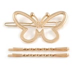 Set Of Twisted Hair Slides and Open Butterfly Hair Slide/ Grip In Gold Tone