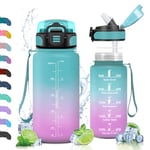 Vikaster VC-TY-SHXZG-500ML-JB-Green-Powder, Gourde avec Paille 500ml/1500ml, sans BPA, Étanche & Réutilisable, Bouteille Enfant Ouvrir en Un Clic Unisex-Youth, Vert rose-500ml, 500ml