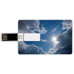 32G USB Flash Drives Credit Card Shape Sky Decor Memory Stick Bank Card Style Clear Weather Sky Sun On Sky With Clouds Solar of Clean Energy Power Artwork,Gray Blue Waterproof Pen Thumb Lovely Jump Dr