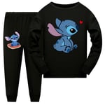 2st Kids Pyjamas Stitch Långärmad Pullover Set Nattkläder - black 150cm