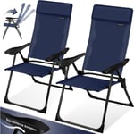 KESSER® Lot de 2 chaises de jardin à haut dossier Chaise pliante en alu 7 fois réglable avec accoudoirs Respirant pliable Chaise de camping Chaise de