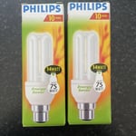 2x PHILIPS Genie WW827 14W (75W equiv) B22 Energy Saving Light Bulbs NEW BOXED