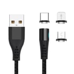 Maxlife MXUC-02 Magnetisk 3i1-Laddkabel (Lightning/USB-C/microUSB) Fast Charge (2A), Svart