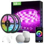 LE Smart LED Strip Lights 10M Outdoor Waterproof IP65, Voice & App Control, Works with Alexa and Google Home, 300 LEDs RGB LED Lights for Kitchen Party, 2 Rolls of 5M (2.4GHz WiFi Only)