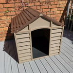 Large Plastic Dog Kennel / House in Brown - 86cm x 84cm x 82cm