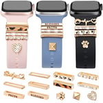 JR.DM 13 Pieces Gold Watch Strap Charms with 10-Pcs Decorative Rings Loops & 3-Pcs Decoration, Compatible with Apple Watch Strap Metal Diamond Sliding Accessories for iWatch Series 9 8 7 6 5 4 3 2 1