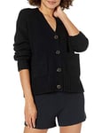 The Drop Brigitte Cardigan côtelé avec poches sur le devant et gros boutons pour Femme, Noir, XS