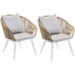 Lot de 2 Fauteuil de jardin en résine tressée structure alu blanc + coussin chiné gris/beige Maldives Jardiline