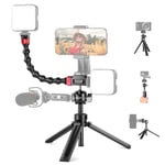 Neewer Metal Desktop Mini Tripod with Dual Cold Shoes Ball Head/Flexible Tube Arm, Portable Travel Vlogging Camera Tripod Stand with 1/4" Screw Compatible with Sony ZV1 ZV-E10 GoPro DJI iPhone, TP32