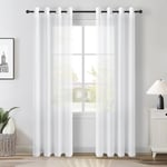 Topfinel Rideau Voilage Blanc 140x240cm Rideaux Voilages Salon Fenetre Intérieurs Effet Lin Transparent d'Oeillets Panneaux de Rideau Voile et Draperies pour Porte Cuisine Chambre Enfant, 2 Pièces