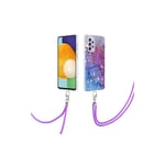 Samsung Galaxy A33 5G violetti marmori suojakuori kaulanauhalla