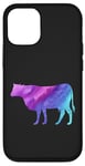 Coque pour iPhone 15 Vache bleue violette cyan sur fond noir amoureux des animaux