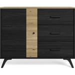 Buffet 1 porte 3 tiroirs effet bois noir et bois naturel 92 cm - Zack