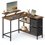 VASAGLE Bureau en Forme de L avec 2 Tiroirs Spacieux, Bureau Gaming avec Support pour Écran, Bureau d’Angle, Bureau d’Ordinateur avec Étagère Réglable, pour Bureau, Marron Rustique LWD097B01