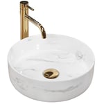 Rea Vasque à poser Sami Nature Marble Lavabo Salle de Bain 360 x 360 x 115 mm en Céramique (imitation de pierre)