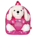 PERLETTI Sac à Dos Enfant 3 4 5 6 Ans avec Peluche Caniche Blanc - Sac roulettes ou Sport Rose avec Doudou Animal Chien pour École Maternelle - Sacoche Petit Fille Fillette (Sac à Dos)