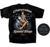 Chevy Speed Shop Pin Up American Chevrolet Car Auto Racing Engine Shirt CVSSP-B