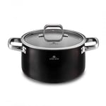 Gerlach 1760 1760 Prime Marmite à induction en acier inoxydable pour cuisinière à gaz Four électrique en céramique Noir 24 cm 5 L