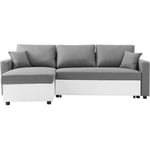 Canapé d'angle réversible convertible grand couchage + coffre - Tissu Blanc et gris - L 228 x P 148 x H 86 cm - OWENS