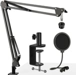 Bras Micro Avec Filtre Anti-Pop, Support De Microphone Réglable Avec Adaptateur 3/8"" À 5/8"" Pour Blue Snowball, Hyperx Quadcast, Yeti X Et Autres Mic[X1605]