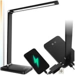 TecTake® Lampe de bureau Moderne Lampe de lecture Lampe de table Lampe de chevet avec chargeur USB-C Inclinable Lampe design pour table de nuit, salon, chambre, bureau, dressing, entrée