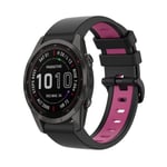 For Garmin Fenix 7S Sapphire Solar 22mm Silicone Sports Two-Color Watch Band(Black+Pink)