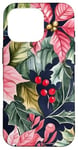 Coque pour iPhone 16 Pro Poinsettias rouge vif avec houx et feuilles vert foncé