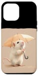 Coque pour iPhone 15 Plus Rat blanc ludique avec parapluie pour un costume tendance