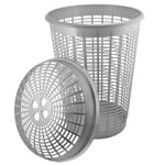 Plastic Large Round Laundry Basket Bin Washing Storage Hamper With Lid 50L Grey