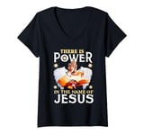 Womens There is Power in the Name of Jesus - Christian Quote V-Neck T-Shirt