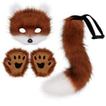 Konstgjord Pälsräv Svans Katt Varulv Cosplay Kostym Set Plysch Mask Fluffiga Tassar Handskar Halloween Jul Rödbrun och Vit Red brown and white One Size