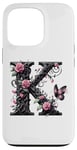 Coque pour iPhone 13 Pro Letter K Initial Floral Monogram Rose Pink Flower Butterfly