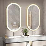 Oval LED Bathroom Mirror with Touch Sensor, Gold Aluminum Alloy Frame 1000x500mm