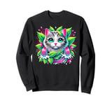 Beloved Cat with Green Leaves Cat Lovers Pink Waterfalls Sweatshirt