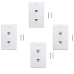 Tlily - Lot de 4 Plaque Murale Ethernet 2 Ports, Prise Cat6 à RJ45 Coupleur Murale, Blanc