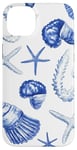 Coque pour iPhone 14 Plus Été côtier bleu coquillage, étoile de mer, femme