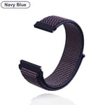 Uudet 18mm 20mm 22mm hihnat Garmin Venu 2S Ranneke Vivoactive 3 4S 4 Forerunner 245 645 Galaxy Watch 4 Classic 42 46mm NavyBlue Nylon 20mm