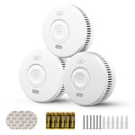 Smoke Alarms for Home Fire Alarm Battery Conforms to EN14604, Wireless Smoke Detector with LED Indicator & Test Silence Button, Standalone 3 Pack