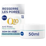 NIVEA Q10 Pores Resserrés Soin de Jour FPS15 (1x50 ml), crème anti rides enrichie en Q10 Pur, crème anti-âge & anti brillance, soin visage matifiant peaux mixtes à grasses