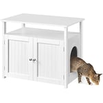 Yaheetech Maison de Toilette Chat en Bois Blanc 80 × 51 × 66 cm Meuble Litiere pour Chat 1 Panneau Amovible 9 Trous d'Aération 1 Compartiment Ouvert