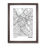 City Map Sheffield Uk Modern Framed Wall Art Print, Ready to Hang Picture for Living Room Bedroom Home Office Décor, Walnut A3 (34 x 46 cm)