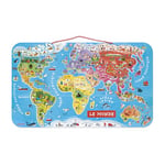 Janod - Puzzle Carte du Monde Magnétique en Bois - 92 Pièces Aimantées - 70 x 43 cm - Version Française - Jeu éducatif dès 7 ans, J05500 Argent Métallique