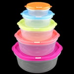 5pc Round Plastic Food Storage Containers with Air Vented Lids Lunch Box Set