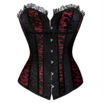 ZXF Bustiers et Corsets Femme Satin Rouge et Dentelle Noire Couverture Overbust Corset Lace Up Top Boned Sexy Body Shaper Bustier (Color : Black, Size : Medium)