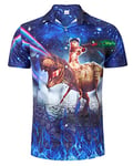 RAISEVERN Mens Shirt Funny Stag Cat Dinosaur Graphic Festival Bad Taste Funky 3D Print Shirts Blue Galaxy Ugly Awful Hawaiian Crazy Rave Party, XL