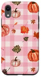 Coque pour iPhone XR Rose Vintage Carreaux Feuilles Automne Citrouille Épices Récolte