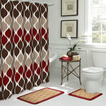 Creative Home Ideas 15-Piece Bathroom Shower Curtain Set, 72"x72", Clarisse Espresso/Barn Red