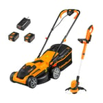 LawnMaster MX 24V Cordless 34cm Lawnmower and 25cm 3-in-1 Grass Trimmer - Rear Roller, Cutting and Edging, 2x MX 24V 4.0Ah Lithium Ion Batteries and Fast Charger (34cm Mower & Trimmer)